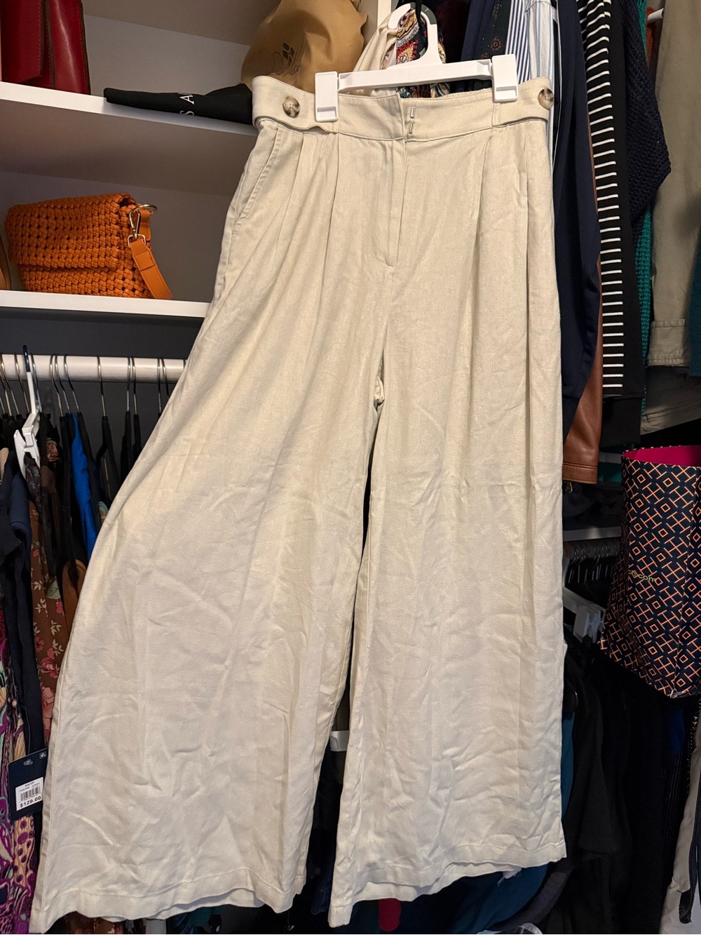 Bar III Wide-Leg High-Waist Cream-Tone Pants